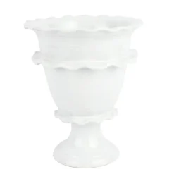 Rustic Garden White Ruffle Tall Footed Cachepot