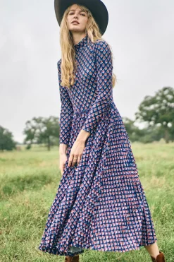 Sabine Dress in Autumn Fleur Navy