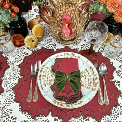 Sage Green Bow Velvet Napkin Ties, Set of 4