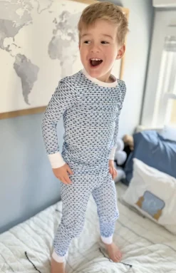 Sailor Hearts Two Piece Kids Pajamas in Chatham Blue