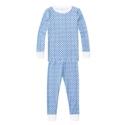 Sailor Hearts Two Piece Kids Pajamas in Chatham Blue