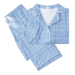 Sailor Hearts Women's Button Front Long Pajama Set in Chatham Blue