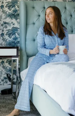 Sailor Hearts Women's Button Front Long Pajama Set in Chatham Blue