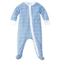 Sailor Hearts Zip Baby Onesie in Chatham Blue