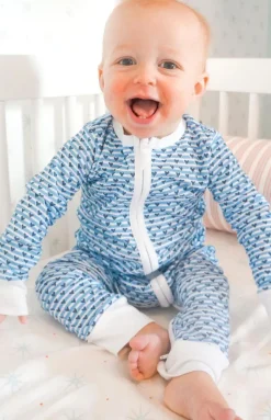 Sailor Hearts Zip Baby Onesie in Chatham Blue