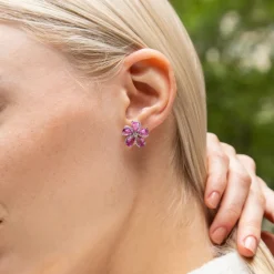 Sakura Pink Sapphire Flower Earrings