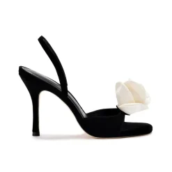Salma Sandal in Black Suede & Ivory Satin