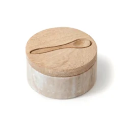 Salt Cellar in Beige Marble & Mango Wood