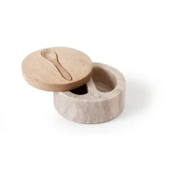 Salt Cellar in Beige Marble & Mango Wood