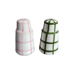 Salt N’ Pepa Salt & Pepper Dispenser in Pink & Forest Green Gingham