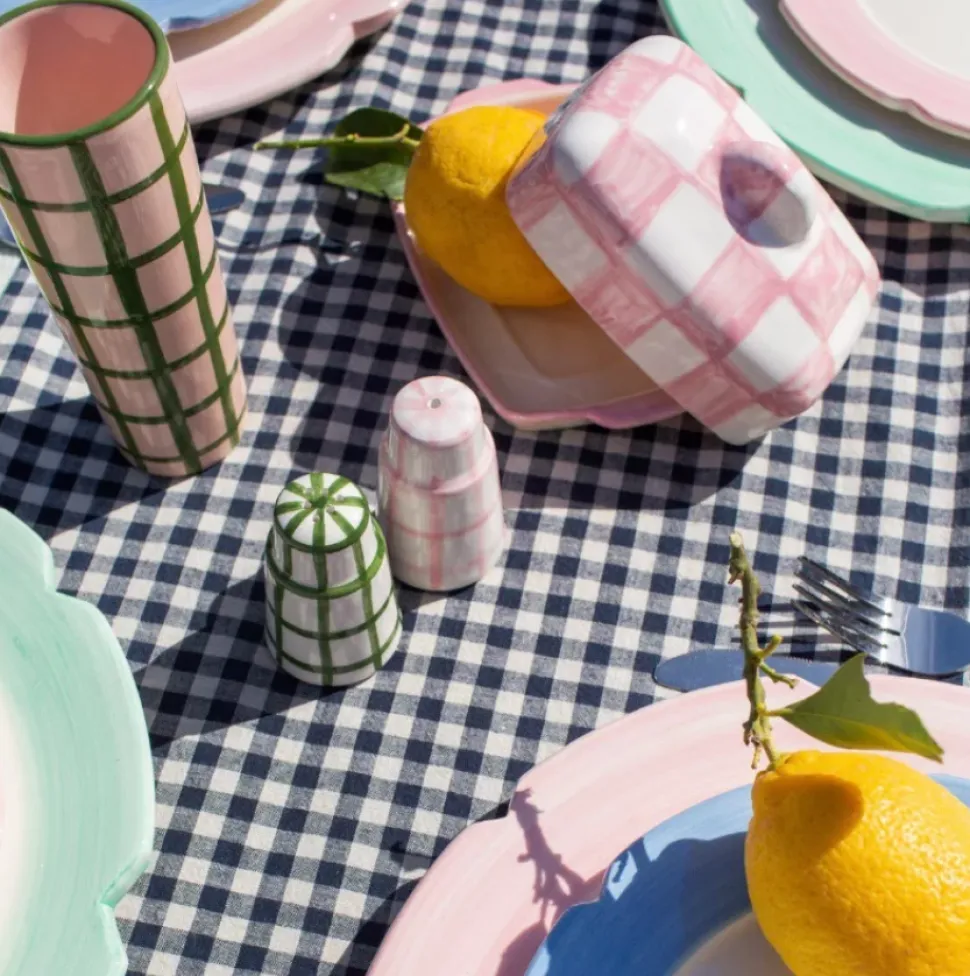 Salt N’ Pepa Salt & Pepper Dispenser in Pink & Forest Green Gingham