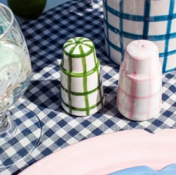 Salt N’ Pepa Salt & Pepper Dispenser in Pink & Forest Green Gingham