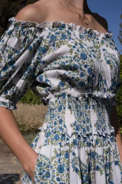 Santorini Maxi Dress in Blue Green Paisley