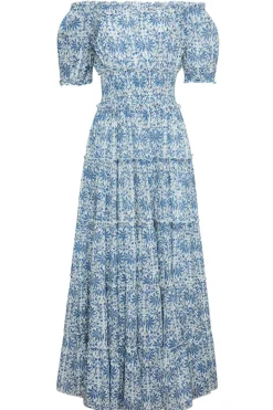 Santorini Maxi Dress in Blue Botanical Vine