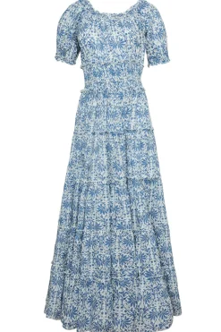 Santorini Maxi Dress in Blue Botanical Vine