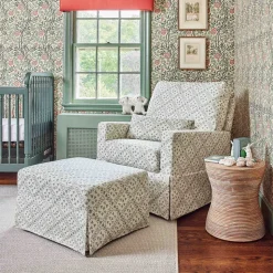 Sarah Flint x Namesake Crawford Gliding Ottoman in Eco-Performance Fabric | Water Repellent & Stain Resistant in Green Lattice Performance Eco-Weave