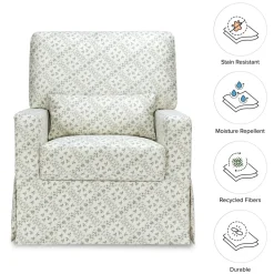 Sarah Flint x Namesake Crawford Swivel Glider in Eco-Performance Fabric | Water Repellent & Stain Resistant in Green Lattice Performance Eco-Weave