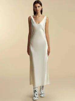 Satin Bias Slipdress with Cowl Back in Ivory