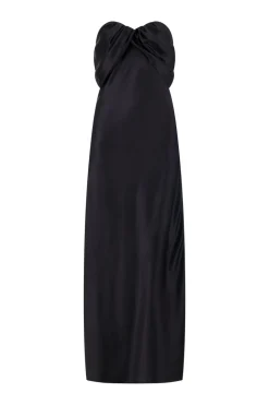 Satin Draped Bustier Dress in Black