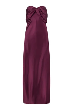 Satin Draped Bustier Dress in Garnet