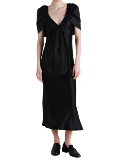 Satin Sheath with Draped Neckline in Black