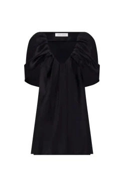 Satin Top with Draped Neckline in Black