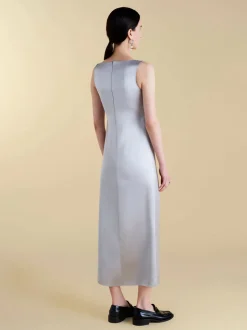 Satin V-Neck Twist Dress in Pale Grey
