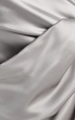 Satin V-Neck Twist Dress in Pale Grey