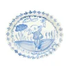 Scalloped Birth Plate in Blue with Rabbit