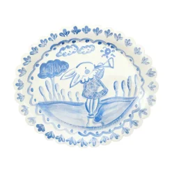 Scalloped Birth Plate in Blue with Rabbit
