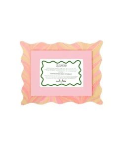 Scalloped Hand-Marbled Picture Frame 4x6 in Pink & Green