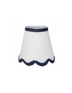Scalloped Lampshade in White & Navy Linen