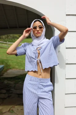 Scalloped Top in Blue Stripe