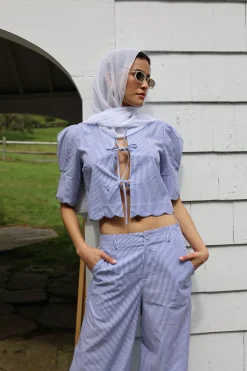 Scalloped Top in Blue Stripe