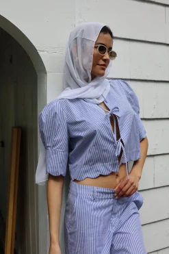 Scalloped Top in Blue Stripe