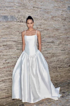 Scoop Neck Silk Mikado Drop Waist Dress | STYLE 075