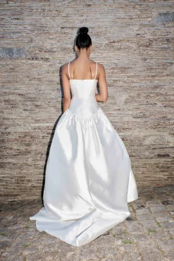 Scoop Neck Silk Mikado Drop Waist Dress | STYLE 075