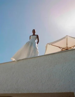 Scoop Neck Silk Mikado Drop Waist Dress | STYLE 075