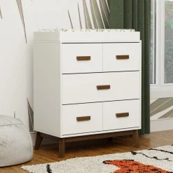 Scoot 3-Drawer Changer Dresser with Removable Changing Tray in White & Natural Walnut