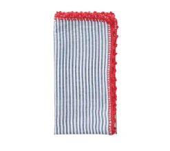 Seersucker Napkin in Navy & Red, Set of 4