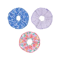 Set Of Hair Scrunchies In Rosebay, Lavender Stripe And Island Blossom