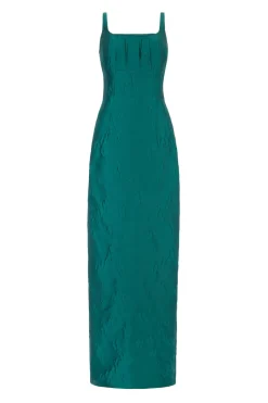 Sharon Dress in Emerald Green Ditsy Floral Jacquard