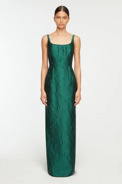 Sharon Dress in Emerald Green Ditsy Floral Jacquard