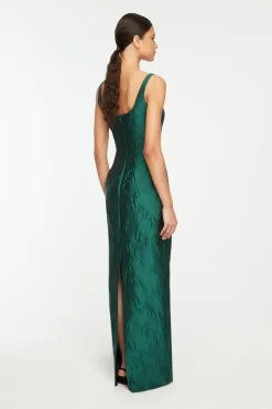 Sharon Dress in Emerald Green Ditsy Floral Jacquard