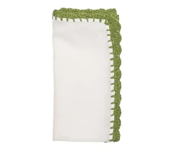 Shell Edge Napkin in White & Green, Set of 4
