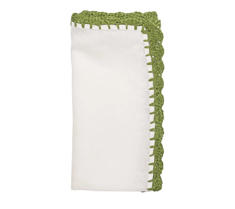 Shell Edge Napkin in White & Green, Set of 4