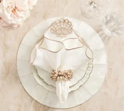 Shell Fringe Napkin Ring in Ivory & Brown, Set of 4