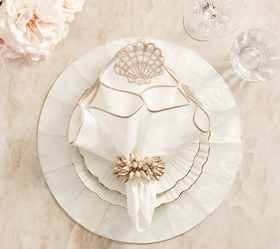 Shell Fringe Napkin Ring in Ivory & Brown, Set of 4