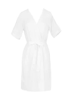 Short Sleeve White Cotton Robe with Lace