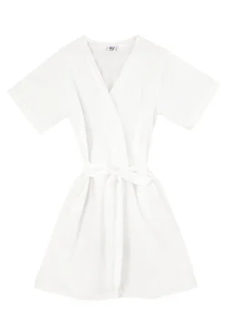 Short Sleeve White Cotton Robe with Lace
